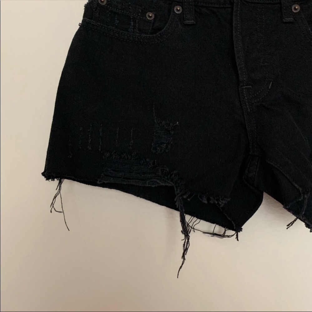 Black Distressed Cutoff Jean Shorts - Picture 3 of 7